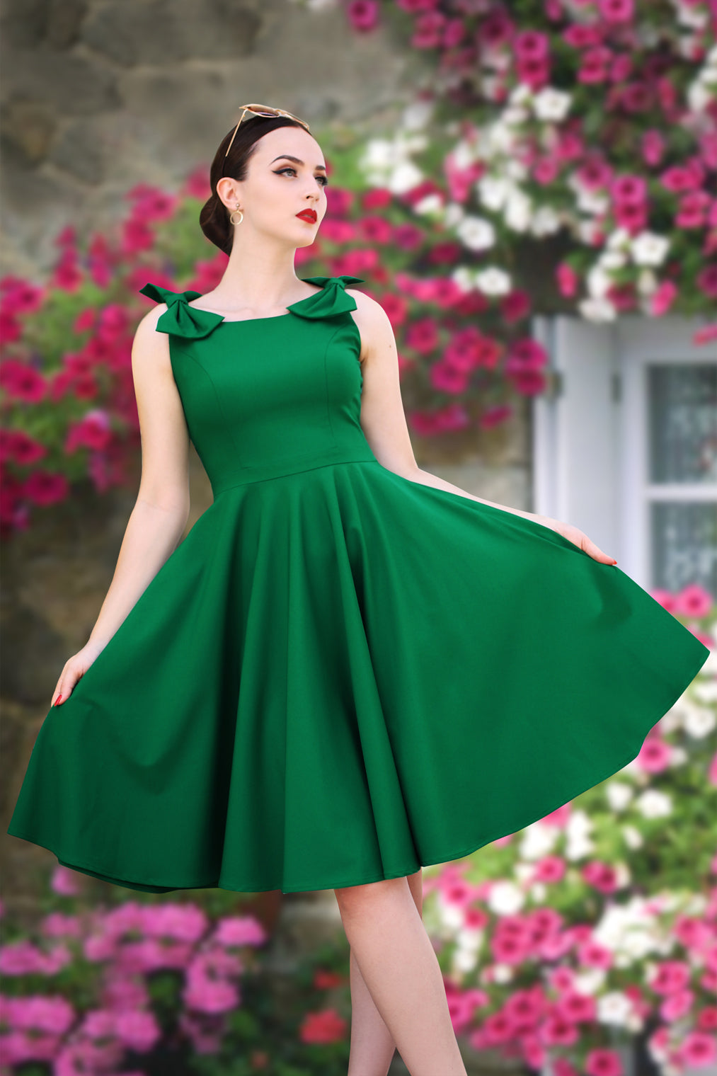 The Charlie Bow Swing Dress in Emerald Green Vintage Diva The Charlie Bow Swing Dress in Emerald Green Vintage Diva