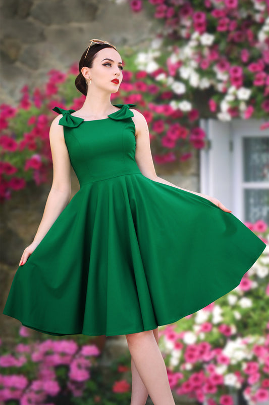 The Charlie Bow Swing Dress in Emerald Green