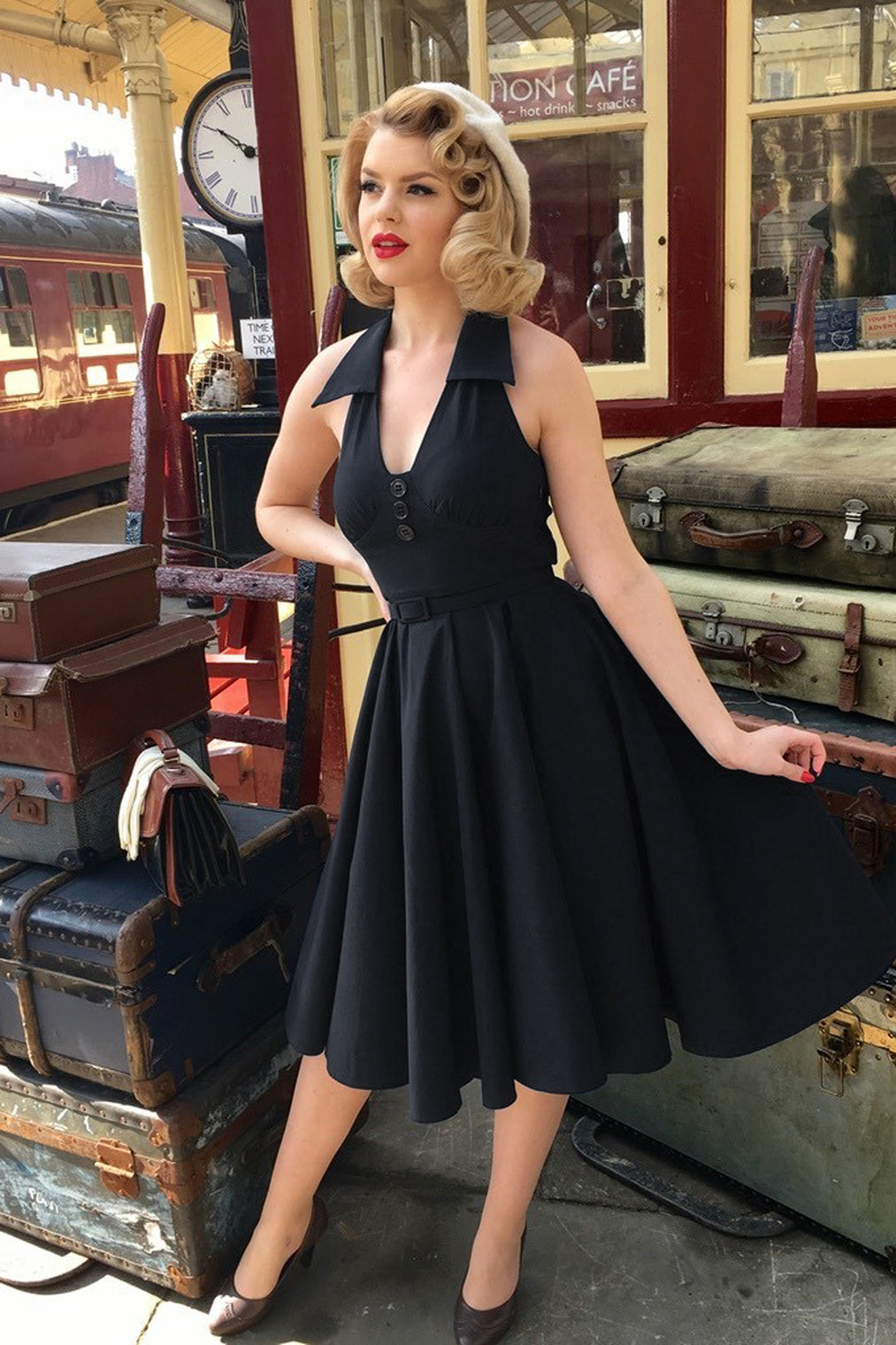 The Rose Swing Dress in Navy
