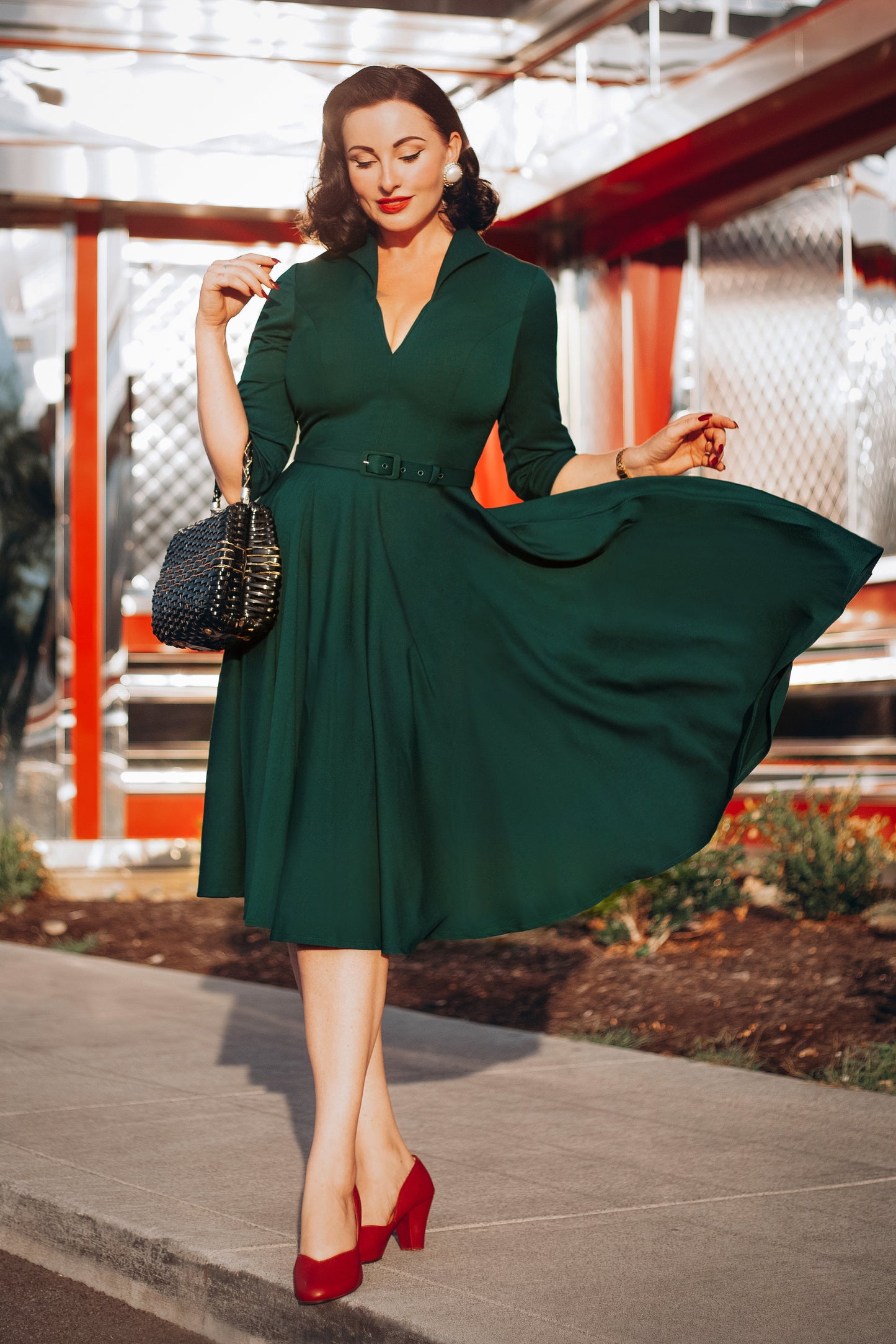 The Laura Lee Swing Dress in Hunter Green