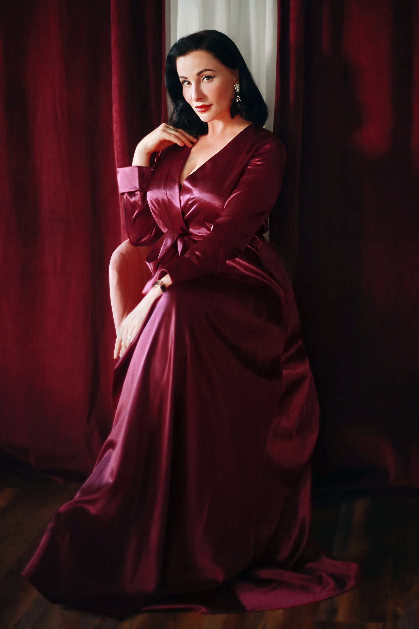 The Dita Peignoir in Burgundy Red