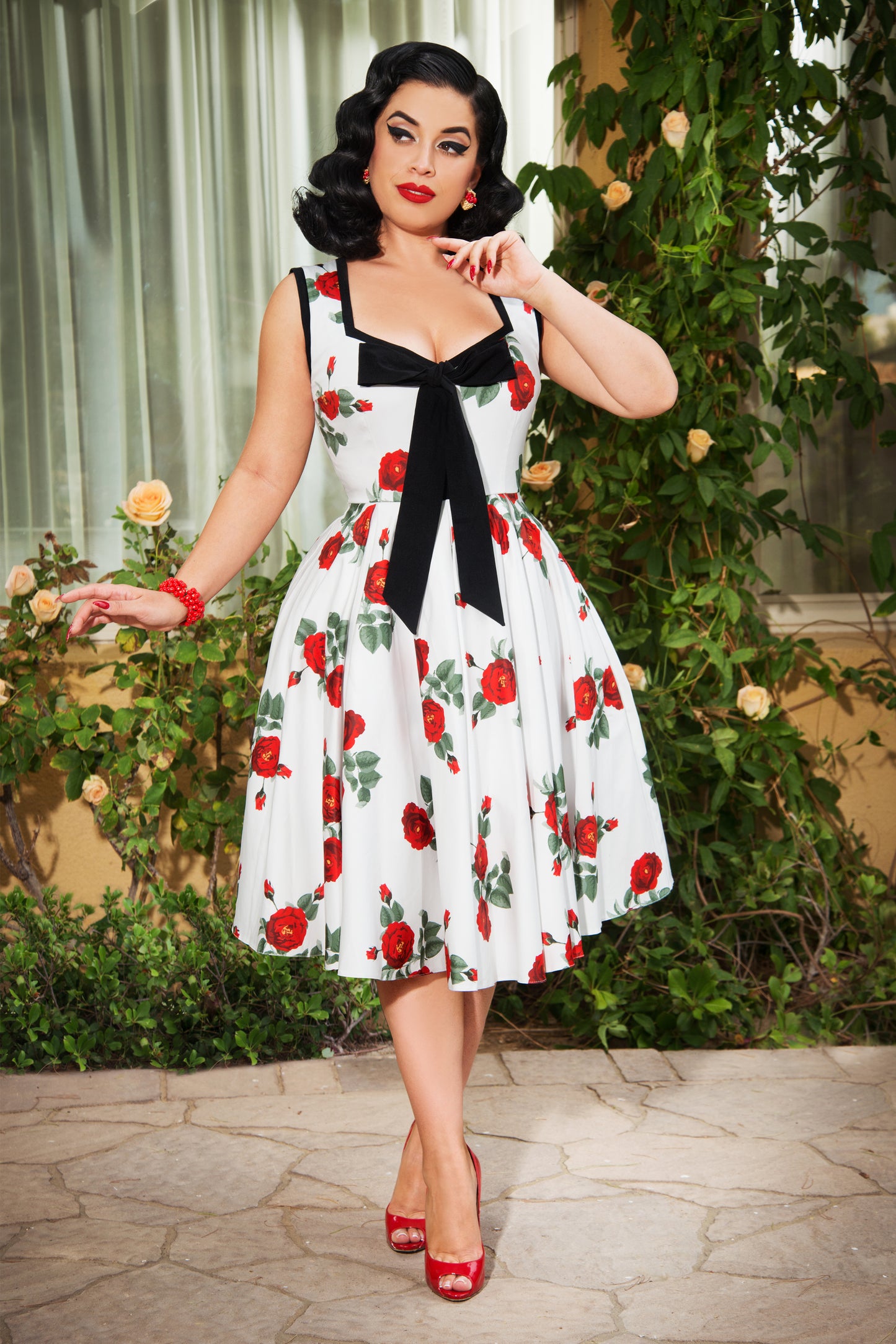 The Ida Swing Dress in White Roses