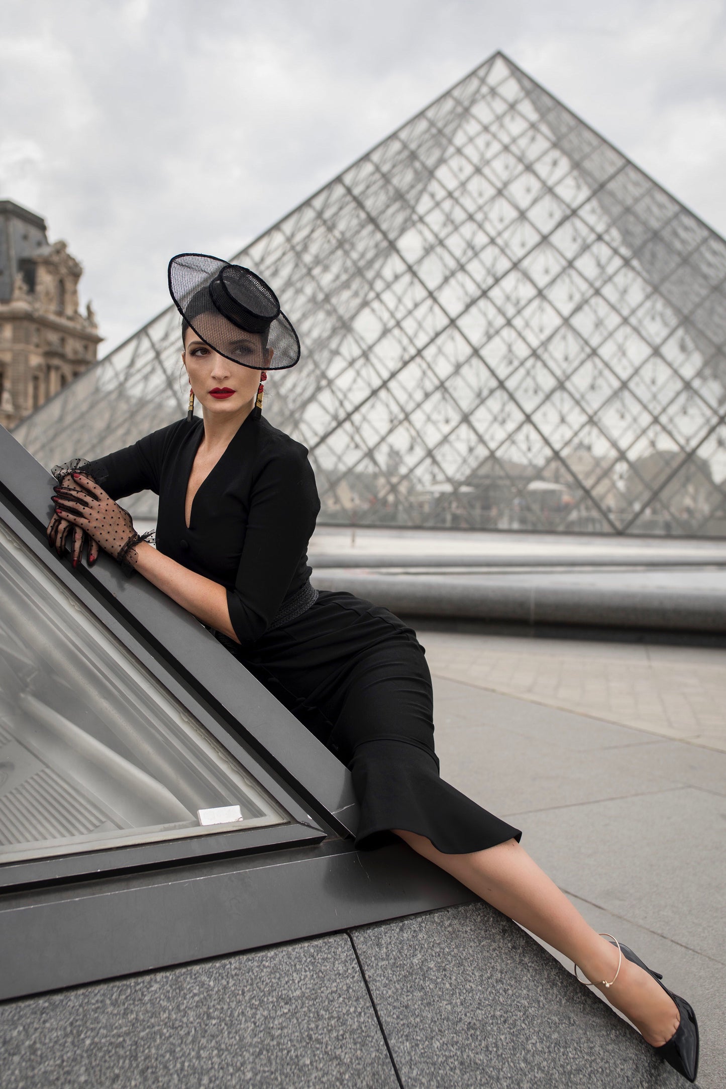 The Marina Fishtail Pencil Dress in Black