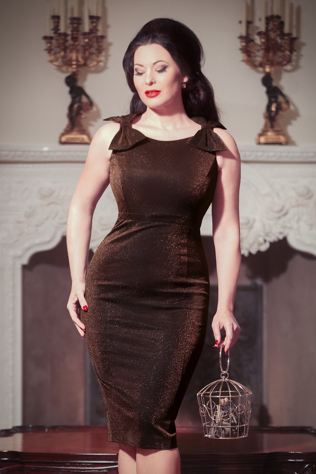 The Charlie Bow Pencil Dress in Sparkling Bronze