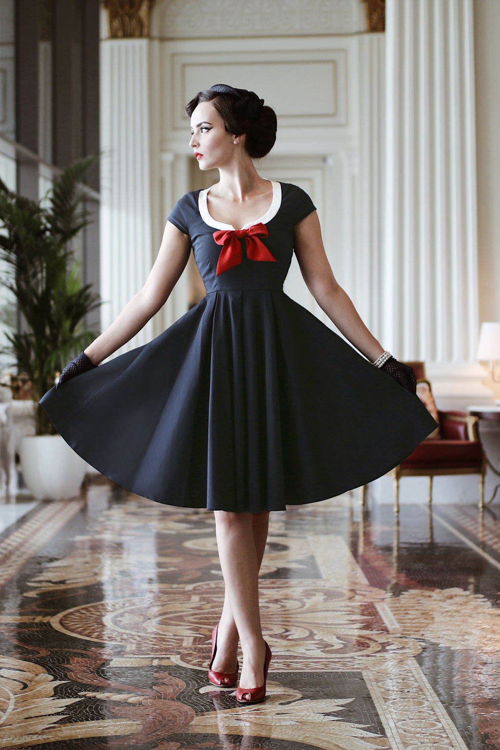 The Dovima Swing Dress in Navy Vintage Diva The Dovima Swing Dress in Navy Vintage Diva