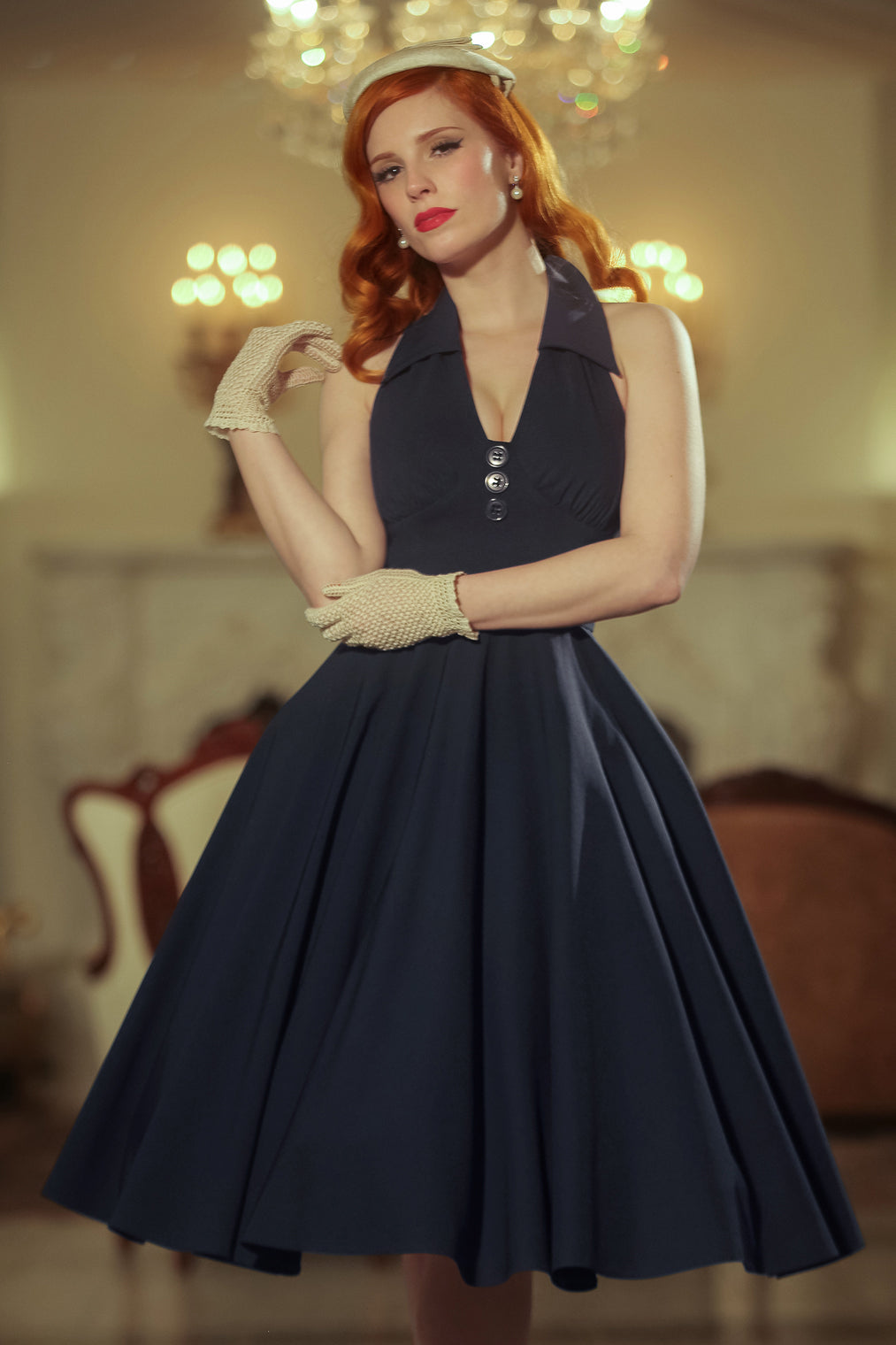 The Rose Swing Dress in Navy