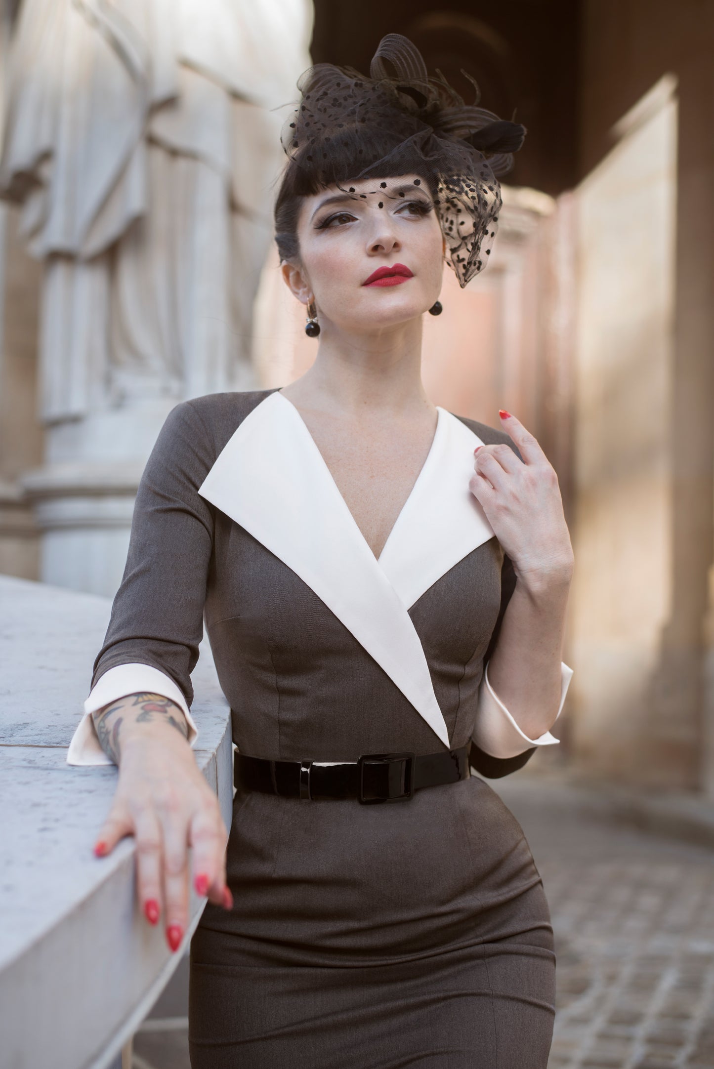 The Raquel Pencil Dress in Grey