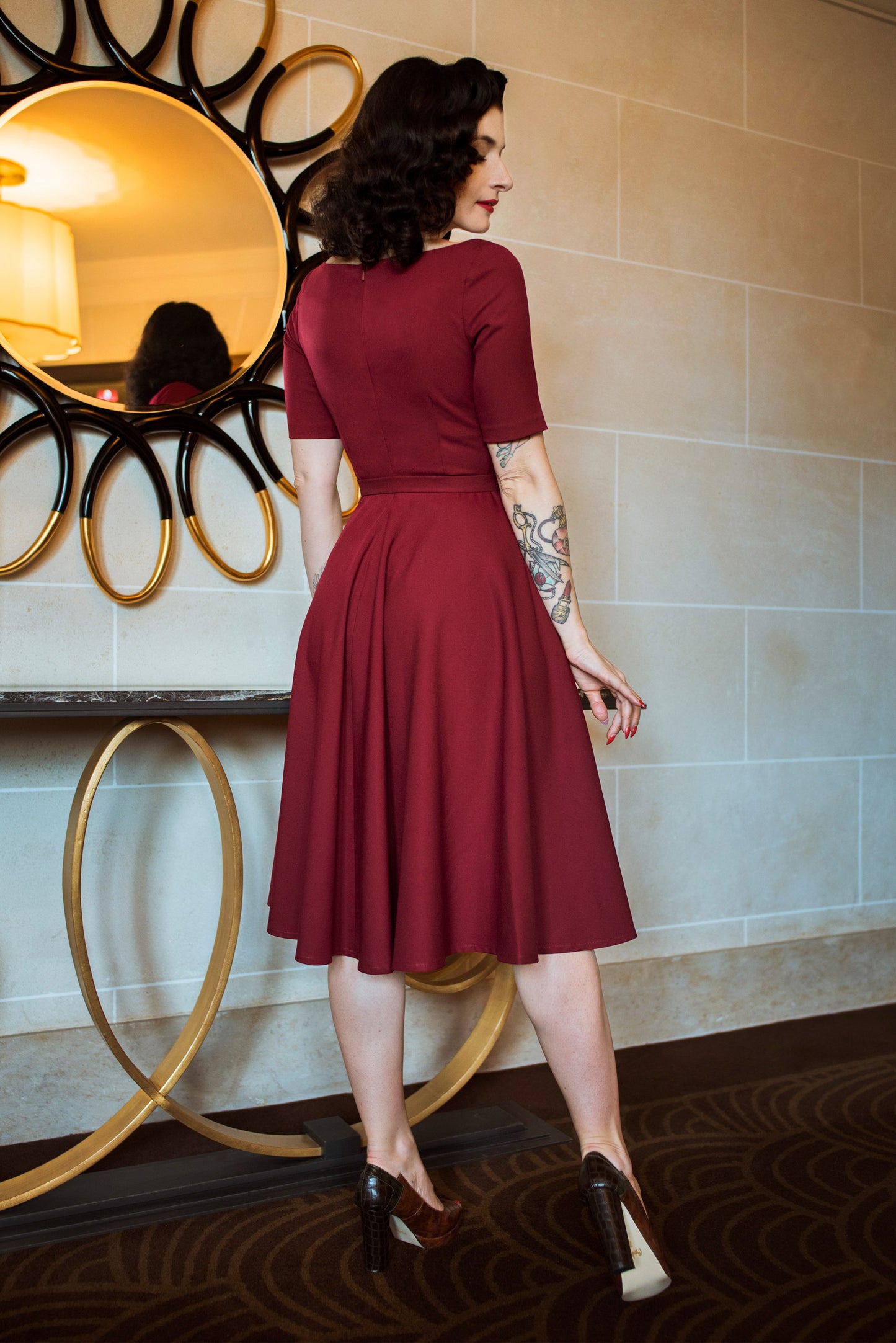 The Beth Swing Dress in Deeply Red