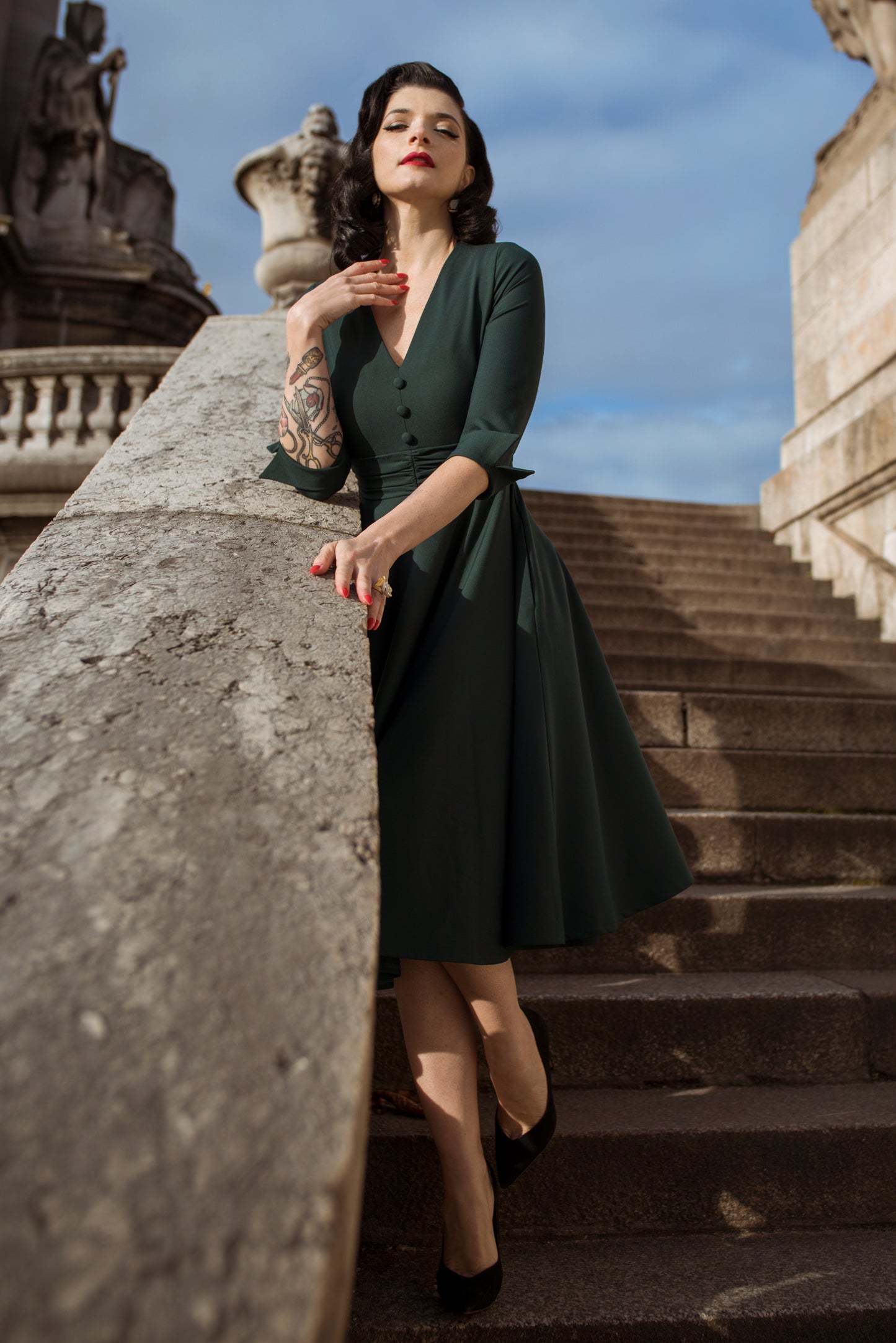 The Judy Swing Dress in Fir Green