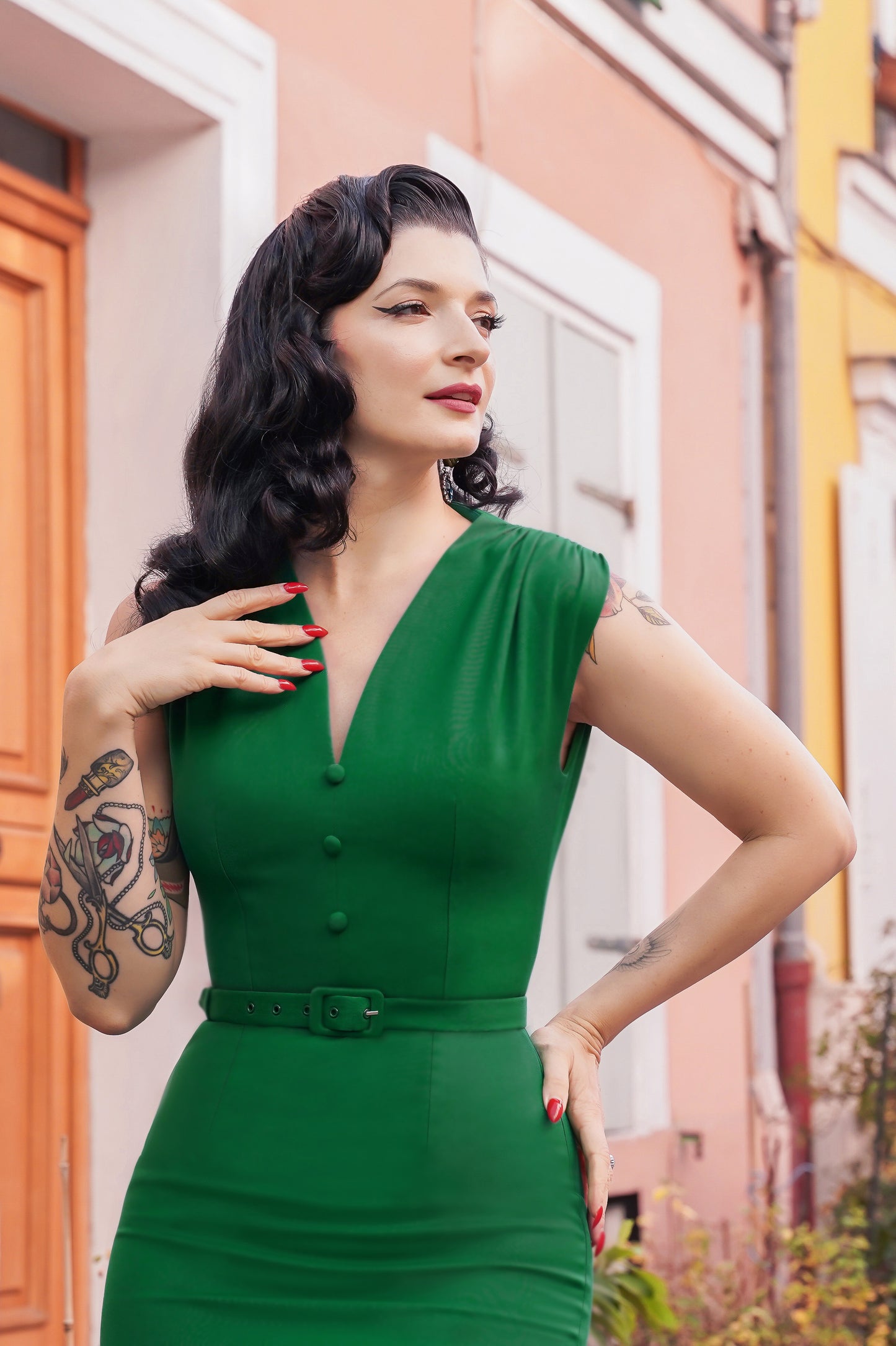 The Fiorella Pencil Dress in Emerald