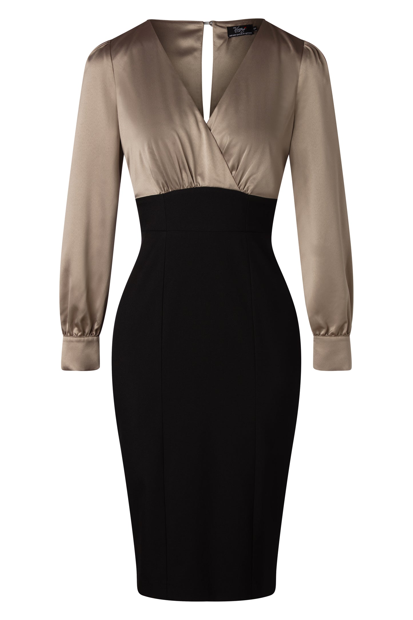 The Margot Pencil Dress in Champagne and Black