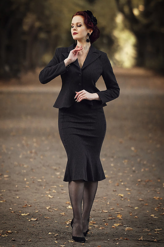 The Vedette Pinstripe Suit Skirt in Black