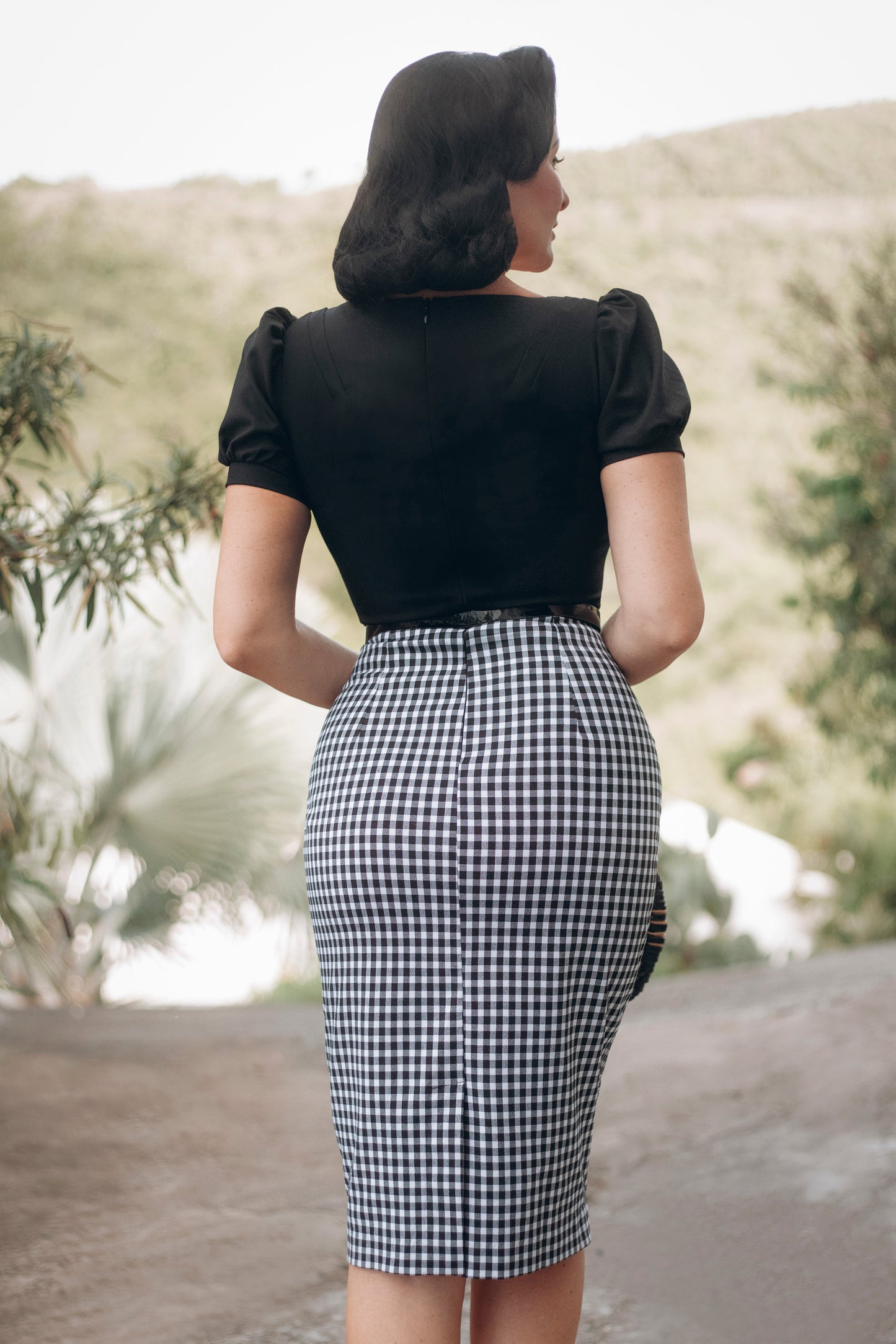 The Charisse Gingham Pencil Dress in Black and White