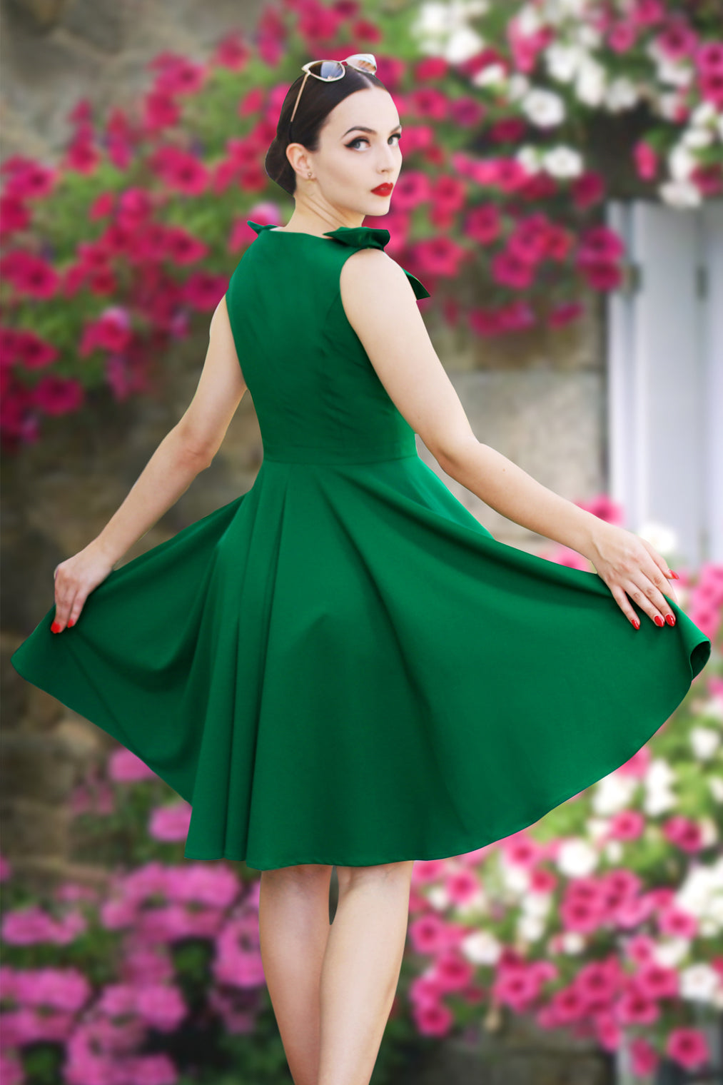 The Charlie Bow Swing Dress in Emerald Green