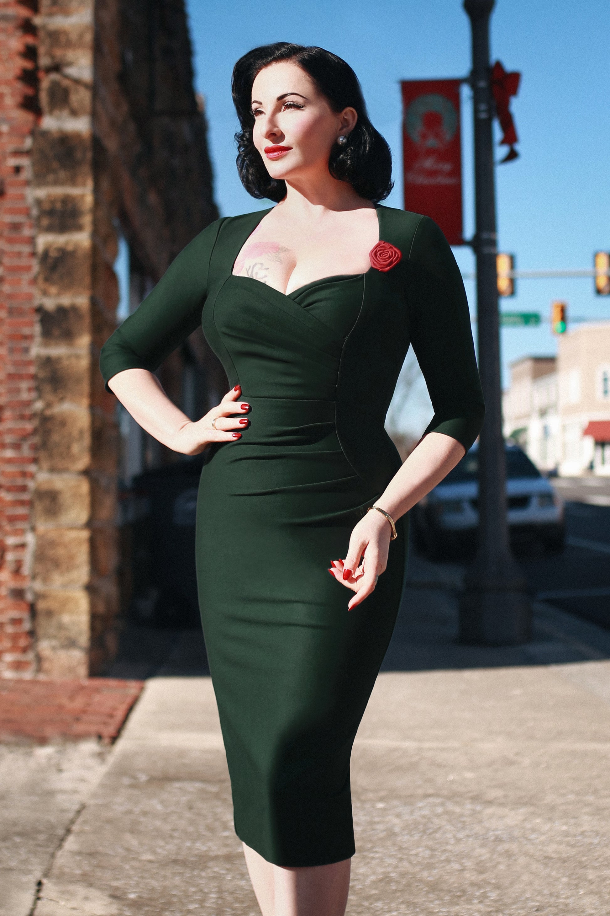 Elyssa Pencil Dress in Dark Green Vintage Diva Elyssa Pencil Dress in Dark Green Vintage Diva