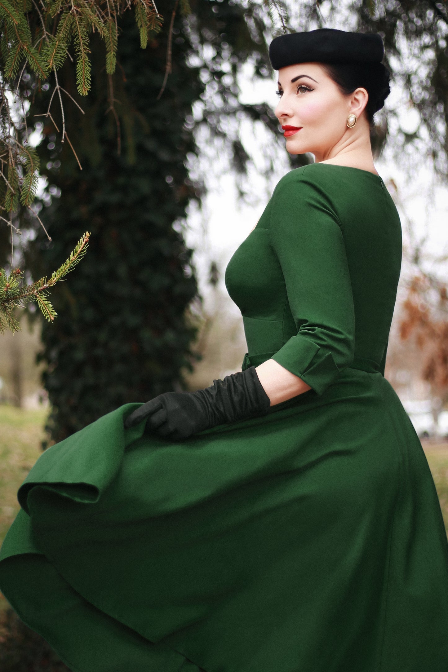 Joyceleen Swing Dress in Dark Green