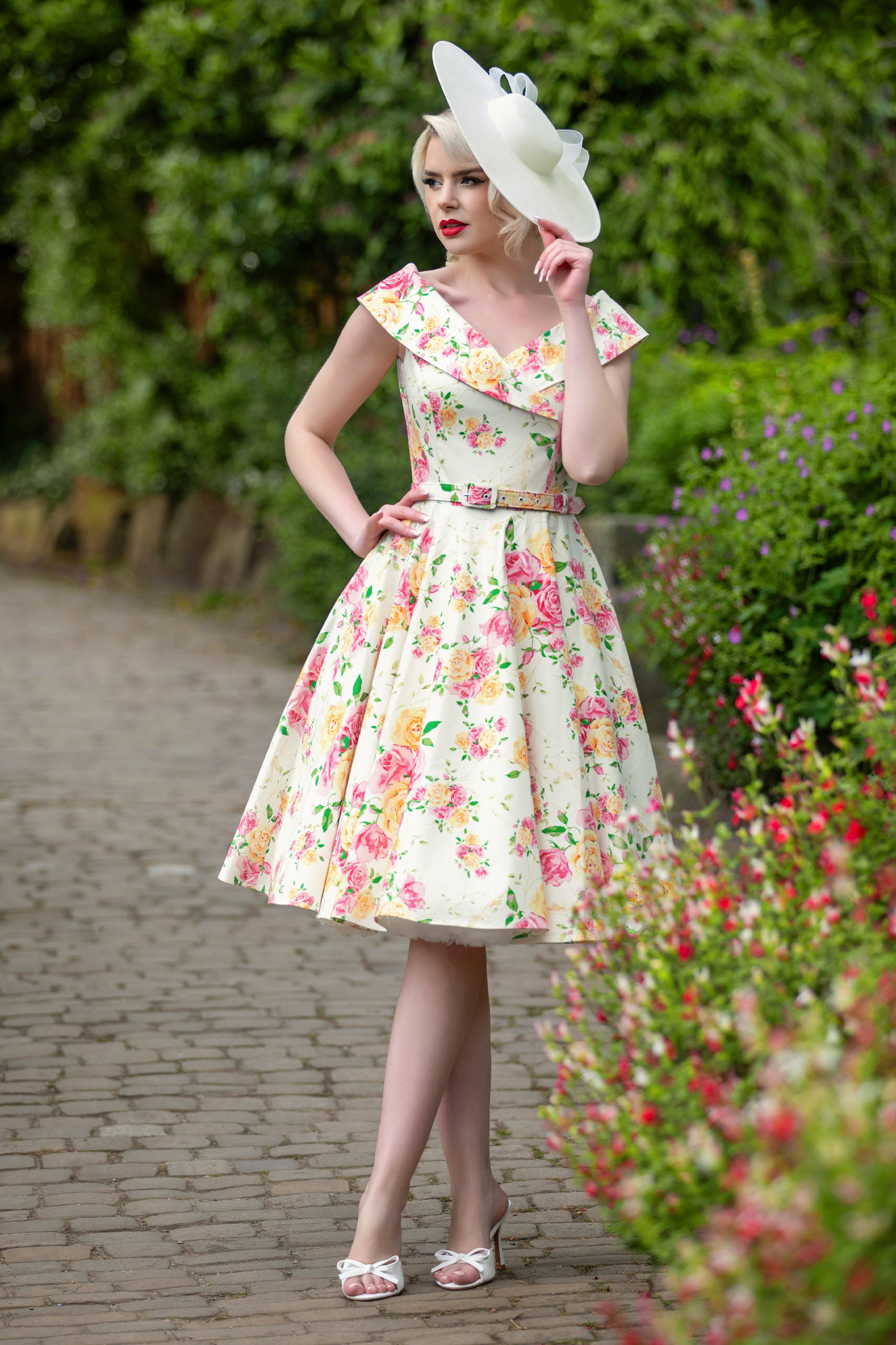 Aurelia Swing Dress with Pink and Yellow Flowers – Vintage Diva