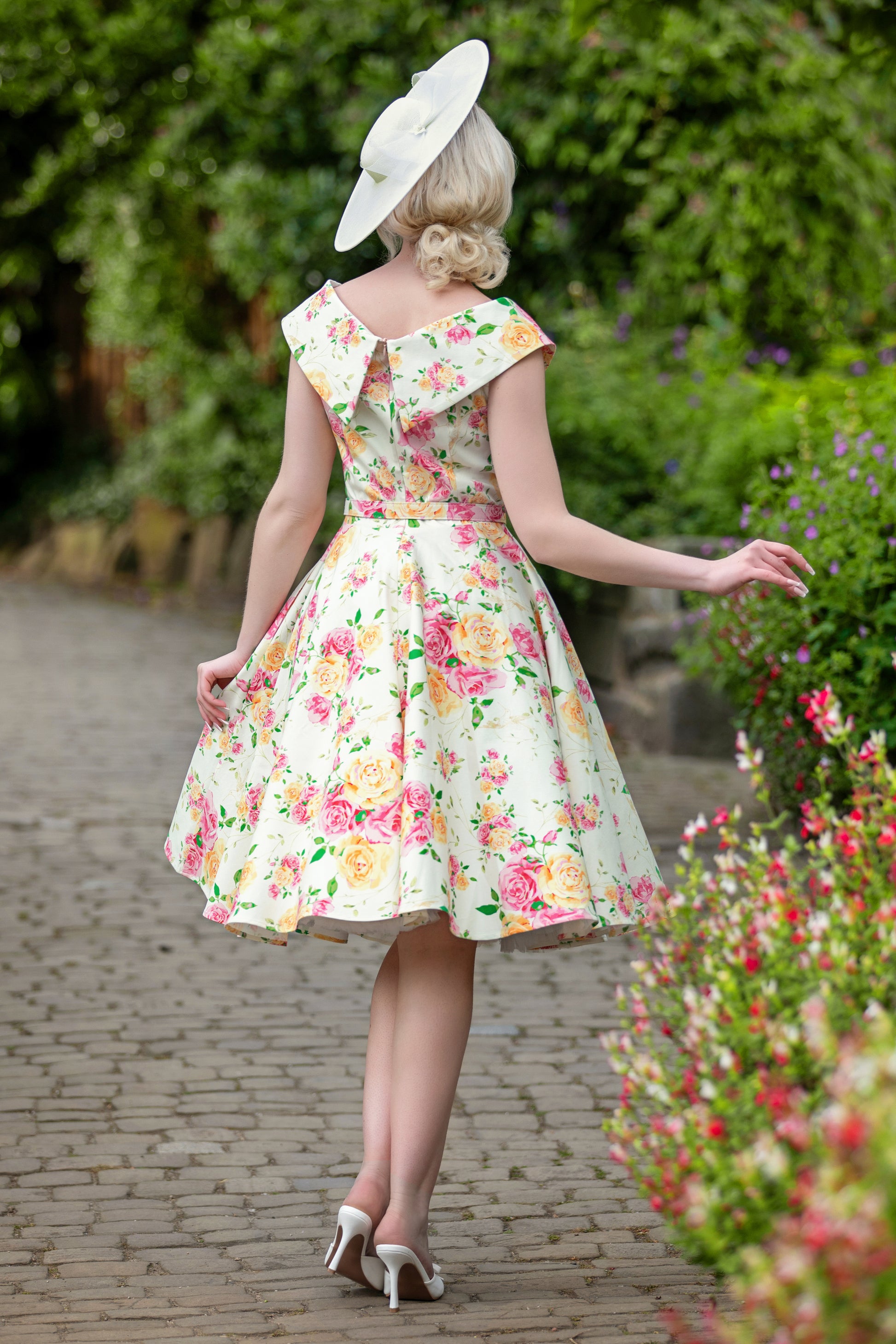 yellow and pink flower dress Aurelia Swing Dress with Pink and Yellow Flowers – Vintage Diva
