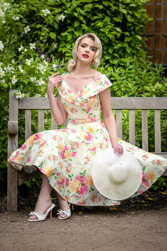 Aurelia Swing Dress with Pink and Yellow Flowers