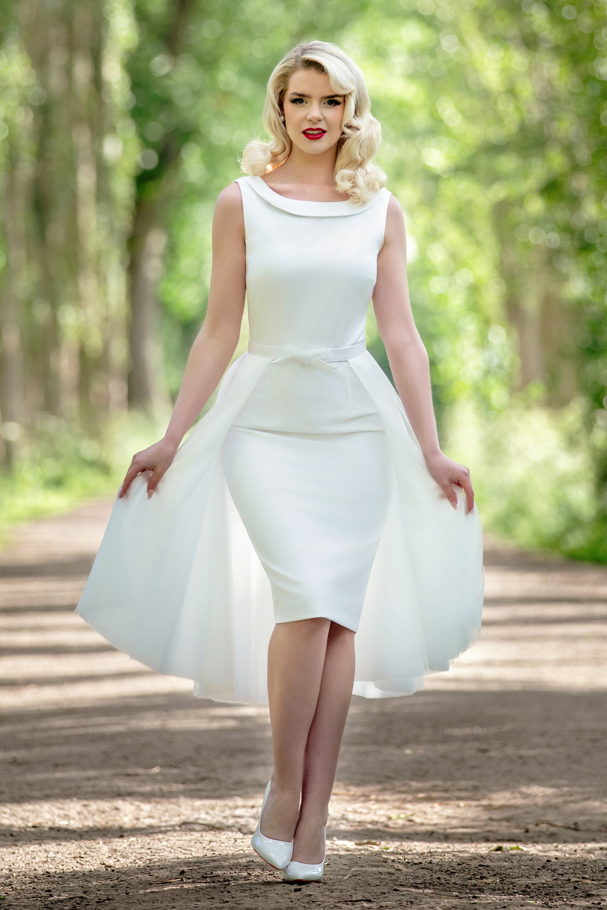 The Arabella Bridal Pencil Dress in White Vintage Diva The Arabella Bridal Pencil Dress in White Vintage Diva
