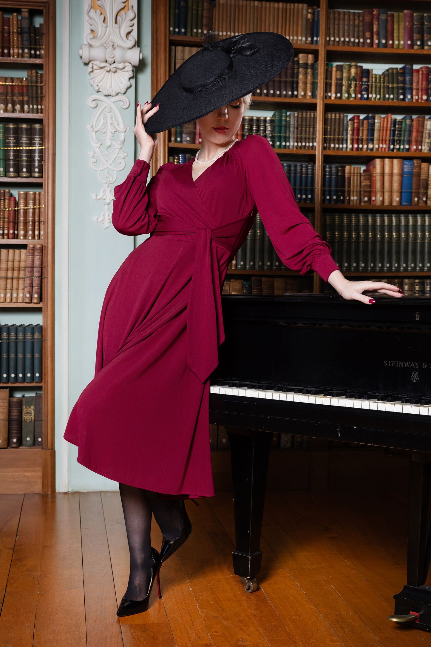 The Isobelle Wrapover Dress in Burgundy