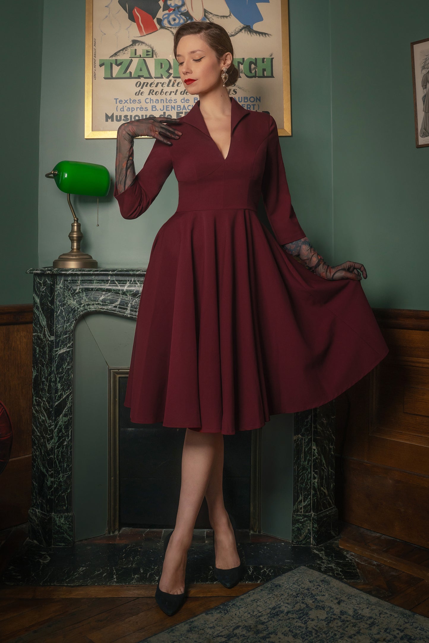 burgundy long sleeve swing dress The Remi Long Sleeve Swing Dress in Burgundy