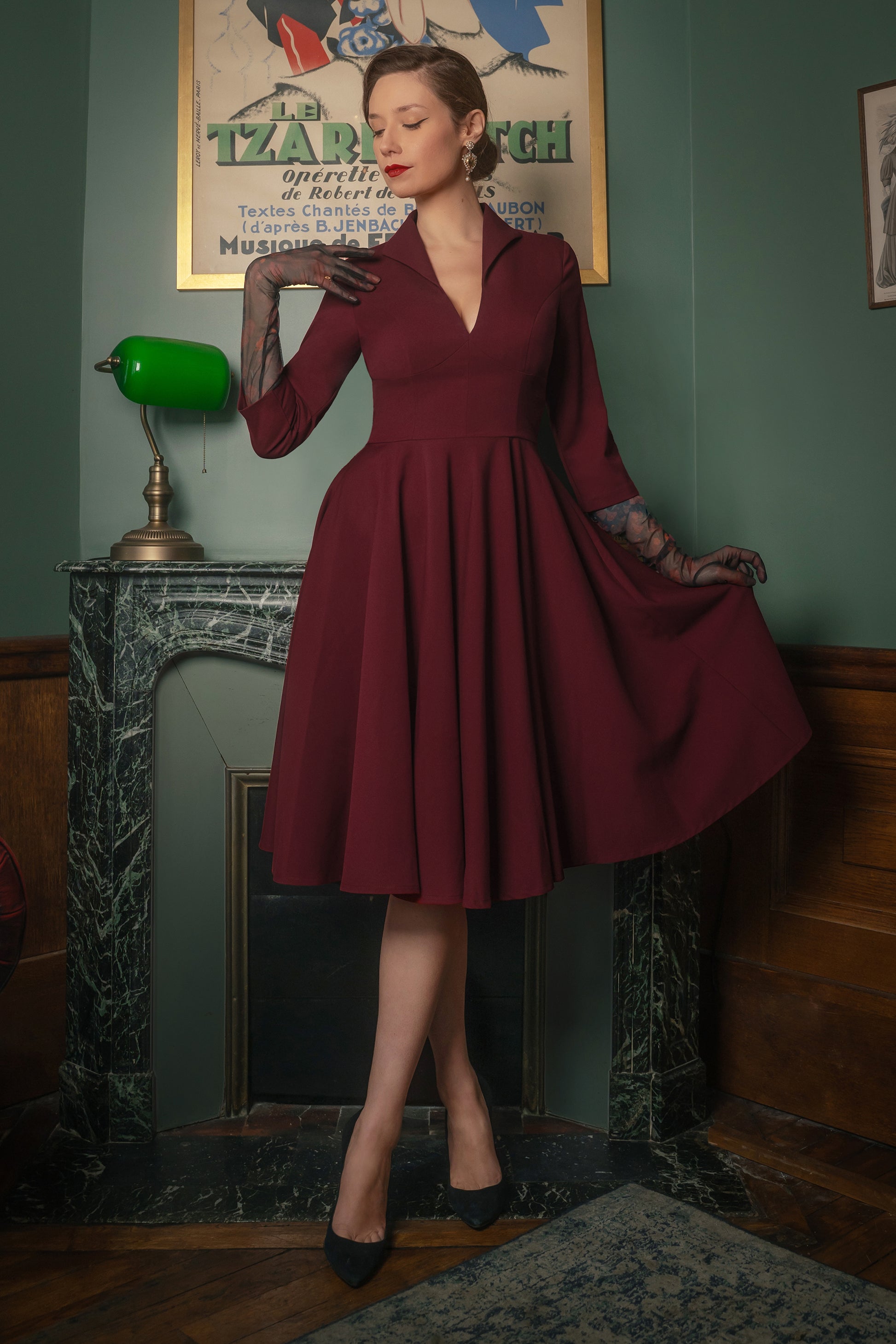Laura Lee Swing Dress in Burgundy Red Laura Lee Swing Dress in Burgundy Red