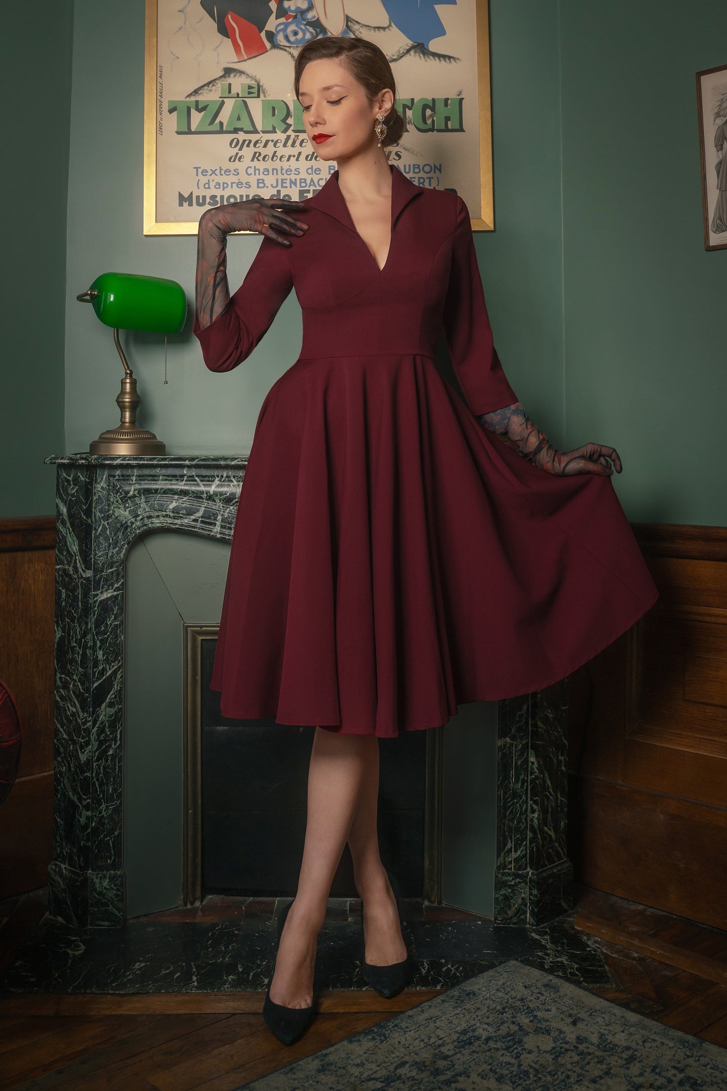 Laura Lee Swing Dress in Burgundy Red