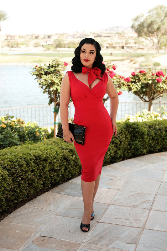 The Isabella Pencil Dress in Lipstick Red