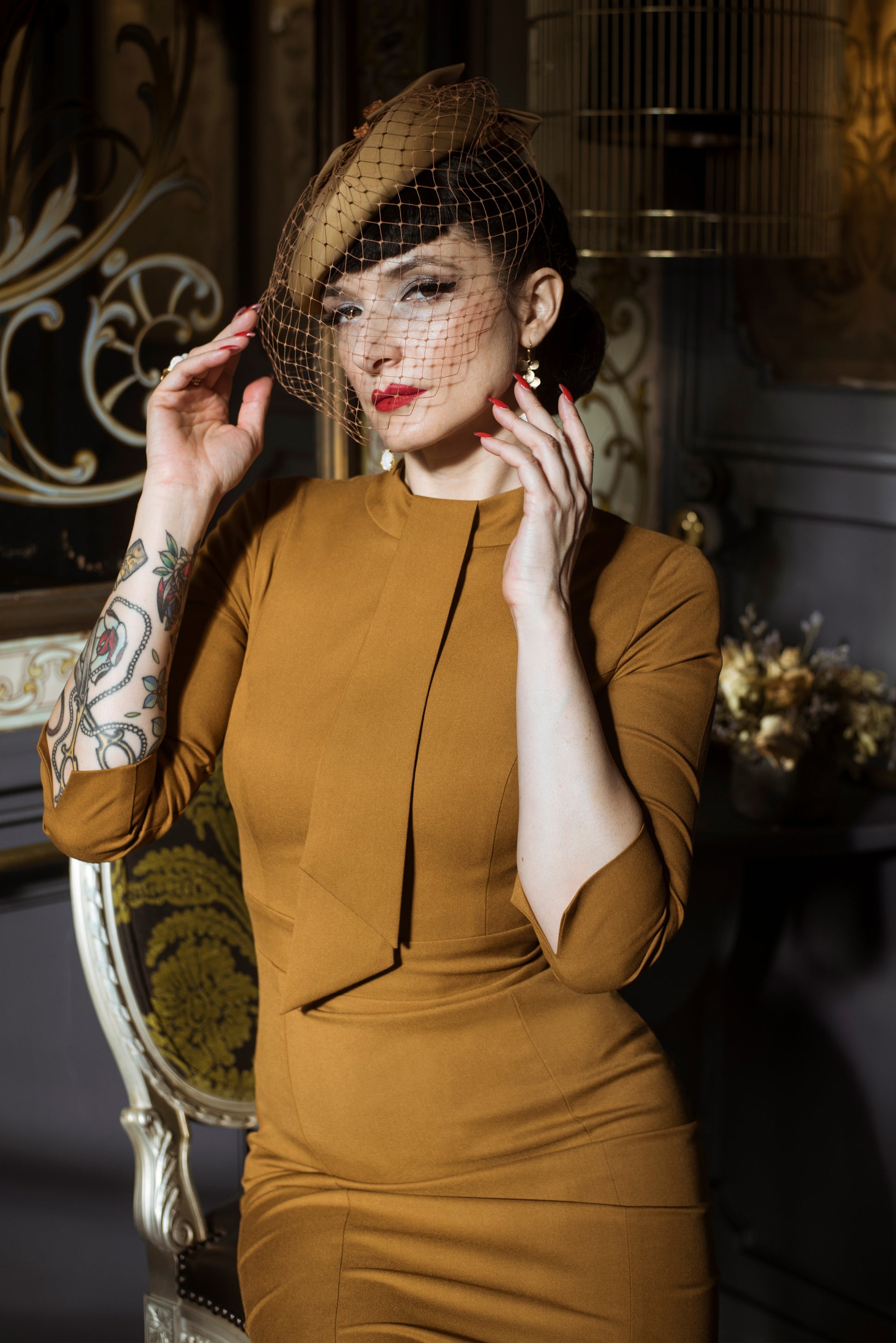 The Marlene Pencil Dress in Burnished Amber Vintage Diva The Marlene Pencil Dress in Burnished Amber Vintage Diva