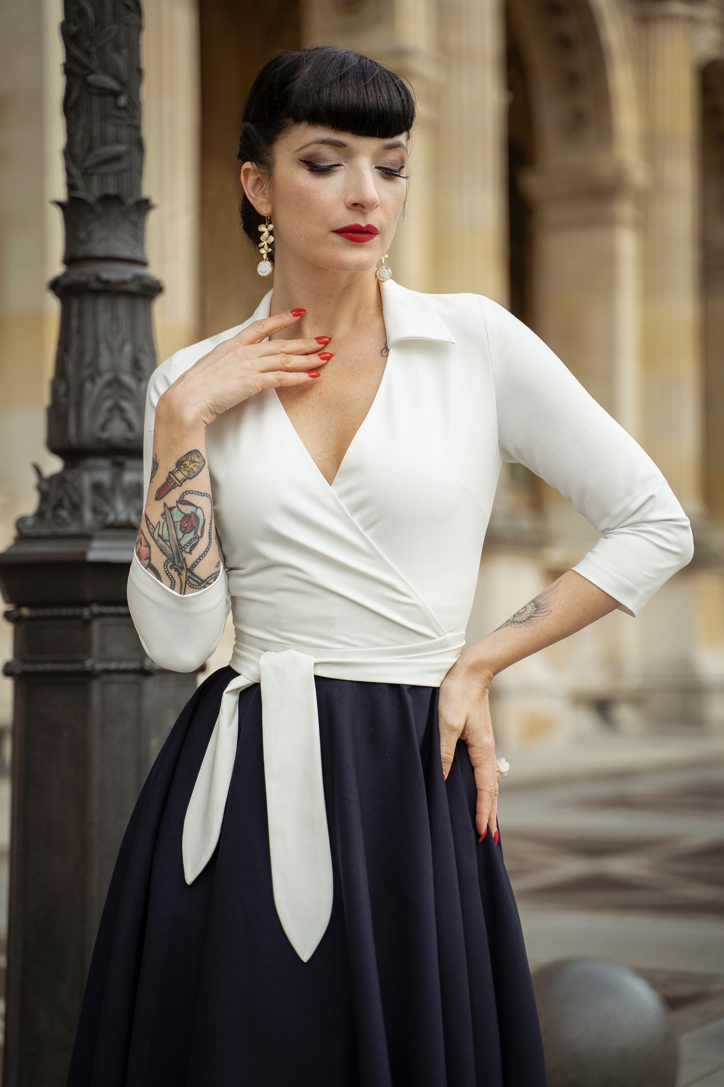 The Veronica Swing Dress in Ivory and Navy