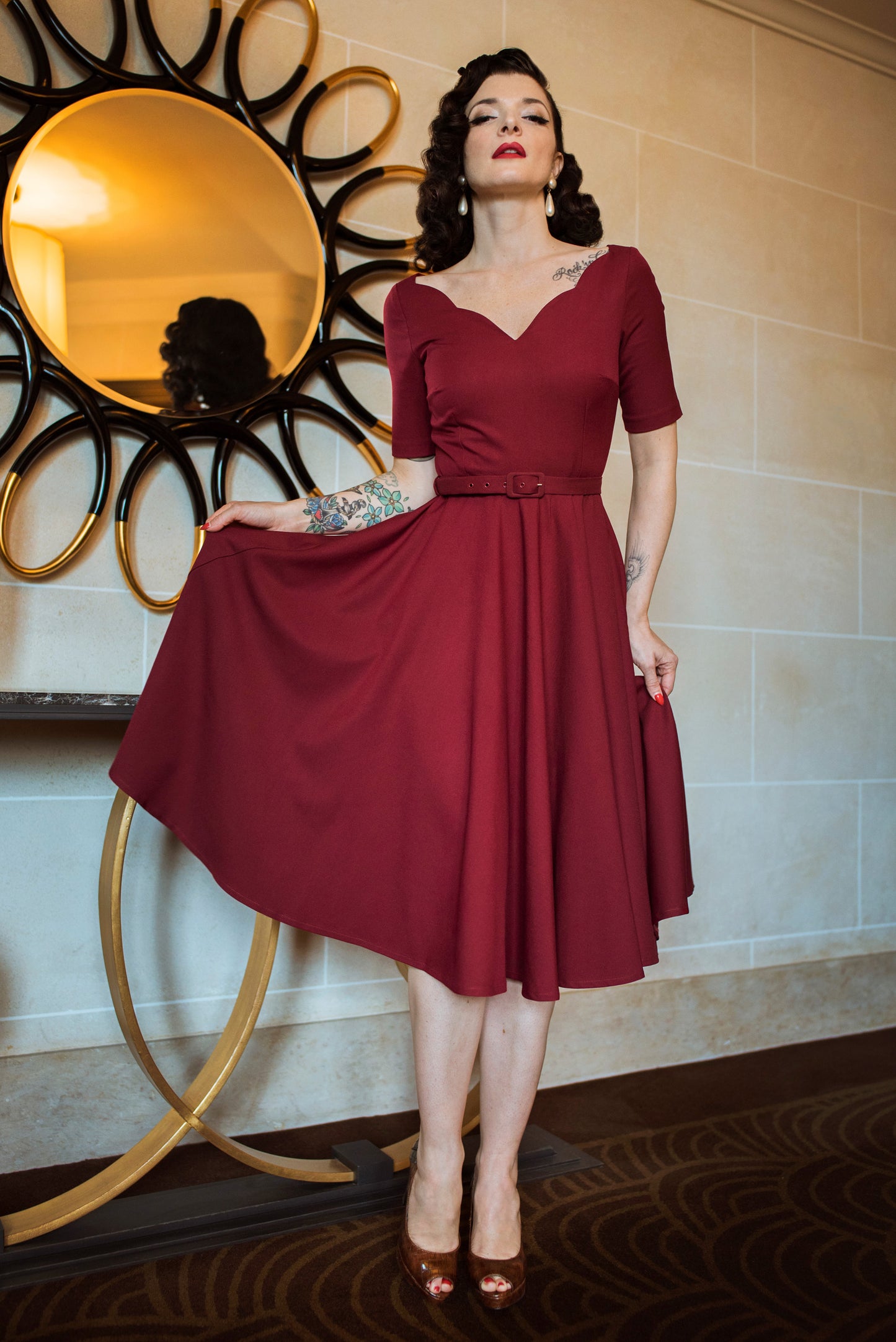 The Beth Swing Dress in Deeply Red