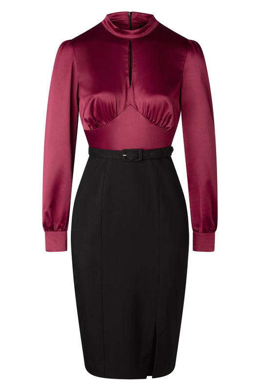 The Evelynn Pencil Dress in Wine and Black