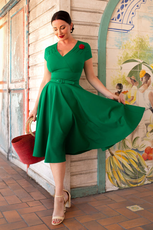 The Anne-Lee Swing Dress in Emerald Green