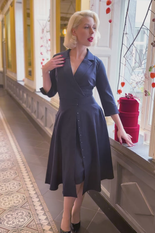 Palmer Pencil Dress With Overskirt in Navy